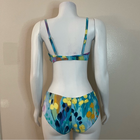 Blue multi color swimwear  top and bikini bottom set - Picture 2 of 10
